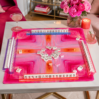 Tapis de Mahjong Pliable Portable Rose Néon de Luxe Moderne 33 Pouces 3mm en Néoprène Antidérapant Surface Douce au Toucher Housse de Table