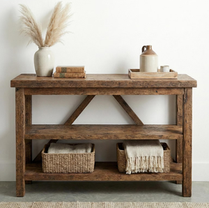 Table console rustique en bois massif, design actuel, avec 2 tiroirs, style industriel, pour salon ou appartement - Product Image 5