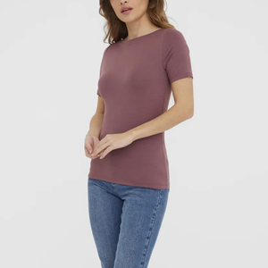 Camiseta de Manga Corta para Mujer, Color Sólido, Cuello Redondo, Corte Ajustado, Algodón Jersey, Transpirable, Informal, para Todas las Temporadas - Product Image 5