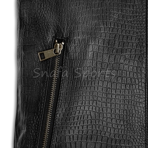 เสื้อแจ็คเก็ตหนังแท้สำหรับผู้หญิง ดีไซน์ซิป แบบขายส่ง สีดำ สไตล์ไบค์เกอร์ สำหรับขี่มอเตอร์ไซค์ พร้อมโลโก้แบบกำหนดเองได้ - Product Image 4