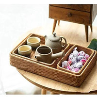 Plateau de service tendance en rotin tressé fait main, personnalisable, écologique, durable, style bohème, pour salle de bain, salon, restaurant