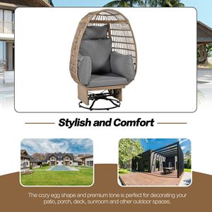 <b>Swivel</b> Outdoor <b>Chair</b> with Cushions Rattan Egg Patio <b>Chair</b> for Balcony Poolside and Garden with <b>Rocking</b> Function - Product Image 5