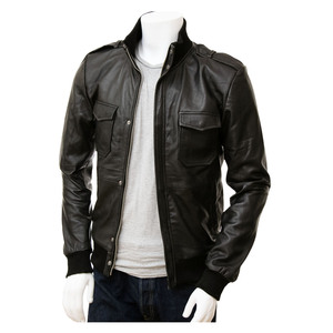 Unisex Premium Genuine Leather <b>Racer</b> <b>Jacket</b> Slim Fit Stand Collar Front Windproof Waterproof Breathable <b>Vintage</b> Distressed - Product Image 2