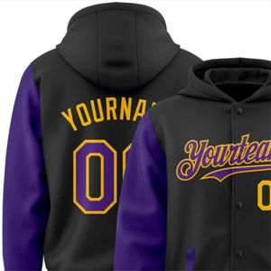 Sudadera con Capucha Deportiva de Alta Calidad con Parche Bordado Personalizado con Nombre de Equipo, Sudadera de Poliéster Transpirable Negra y Morada con Mangas OEM - Product Image 5
