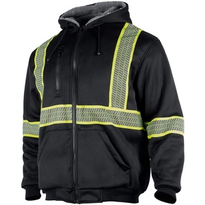 Wholesale Men's High Visibility Safety Reflective Sweatshirt <b>Wool</b> Fleece Zipper Jacket Hoodie Customizable Safety Vest with Logo - Product Image 4
