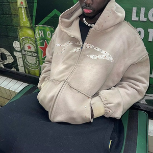 Nueva Sudadera con Capucha para Hombre, Personalizada, de Algodón, con Efecto Desgastado por el Sol, Corte Cuadrado, con Borde sin Rematar, Pedrería y Bordado 3D, Colección Otoño Razers - Product Image 4