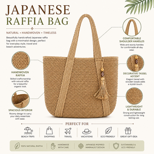 Sac fourre-tout japonais en raphia tissé à la main, sac de plage d'été léger, sac à bandoulière tendance, vente en gros, exportation - Product Image 6