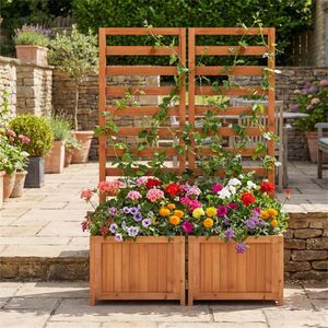 Bac à légumes surélevé en bois 2-en-1 avec treillis et système de drainage efficace pour plantes grimpantes et fleurs - Product Image 3