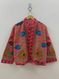 Chaqueta Bohemia con Cuello Mandarín y Bordado Floral para Mujer, Chaqueta Corta de Algodón, Ropa Exterior Informal de Primavera, Manga Tres Cuartos - Product Image 1