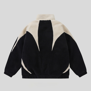 Veste en polaire sherpa ample à col montant avec patchwork coloré personnalisé pour l'hiver - Product Image 2