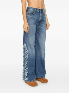 Wholesale Medium Wash Wide Leg Women's Jeans With Side Embroidery Casual Loose Denim Jeans Women 100% Cotton Fashion - Product Image 2