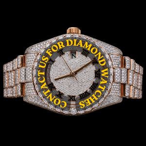 Reloj de Hombre de Diseño Único con Caja Redonda Completamente Adornada con Diamantes, Números Romanos, Fecha Automática, Esfera con Diamantes Moissanite, Cuarzo, Estilo Hip Hop - Product Image 1