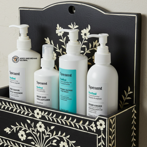 ชั้นวางของในห้องน้ำแบบติดผนังลายกระดูกสีดำทันสมัย – ชั้นวางของในห้องน้ำลายกระดูกสีดำสำหรับตกแต่งและจัดเก็บของในห้องน้ำ - Product Image 2