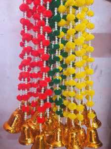 Guirnalda de Seda Realista con Cuentas de Pompón y Campanas, Decoración Colorida para Fiestas, Festivales, Holi, Diwali, Templos, Fondo de Escenario - Product Image 5