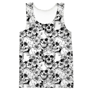 Camiseta sin mangas con estampado floral de calaveras de piña para hombre, cuello redondo, informal, transpirable, diseño estampado verde y rosa - Product Image 5