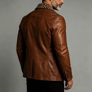 Blazer en cuir pour homme, style vintage, avec écusson léopard sur l'épaule, logo personnalisé, veste de costume de qualité pour affaires et mariages - Product Image 2