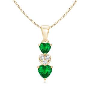 14K <b>Solid</b> <b>Gold</b> Natural Emerald Dangling Triple Heart <b>Pendant</b> With Diamond Classic Fine Jewellery Anniversary Gift For Her 2026 - Product Image 1