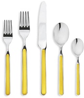 Ensemble de couverts polis en argent, ensemble de 24 pièces Unique fait à la main, avec ombré jaune citron en émail à manche Long
