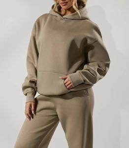 Conjunto de chándal de invierno personalizado para mujer, 2 piezas, antibacteriano, de peso medio, informal, con sudadera con capucha y pantalones de chándal de pierna ancha, top con media cremallera - Product Image 5