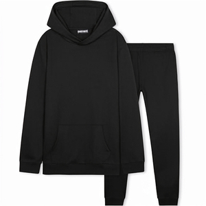Adult Men Solid Hooded Breathable Eco-Friendly Lightweight Winter Streetwear Sports Jogging Activewear <b>Set</b> with 3D <b>Embroidery</b> - Product Image 1