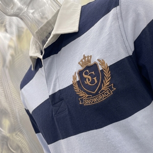 เสื้อโปโลรักบี้แขนยาวลายทางสำหรับผู้ชาย Snowgrace ปกคอพับ ปักโลโก้ ทรงปกติ ใส่ได้ทุกฤดู ผลิตจากผ้าฝ้าย - Product Image 6