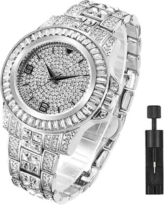 Montre à quartz sertie de diamants, bracelet en alliage, bracelet en acier inoxydable, montre analogique pour femmes, bijoux de mode - Product Image 1