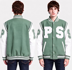 <b>mens</b> olive green varsity <b>jacket</b> custom wool body <b>faux</b> <b>leather</b> sleeves snap button closure letterman baseball coat wholesale make - Product Image 3