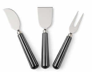 Stainless Steel <b>Cheese</b> <b>Knife</b> <b>Set</b> With Black Handles 3-Piece Durable Serving Tools For Kitchen Use Tableware And Hotel Use - Product Image 1