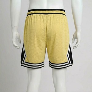 Shorts de basket-ball vintage jaunes en maille pour hommes, taille élastique avec cordon de serrage, vêtements de sport d'entraînement, bas de tenue streetwear d'été - Product Image 6