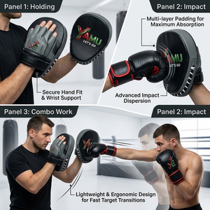 Mitaines de boxe en cuir de vachette véritable, poignées légères, coussinets de frappe en mousse EVA, respirantes pour l'entraînement et le sparring MMA - Product Image 6