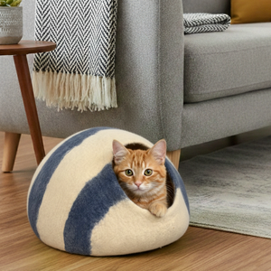 ที่นอนแมวทำจากผ้าสักหลาดขนสัตว์สีขาวฟ้าธรรมชาติ - บ้านสัตว์เลี้ยงในร่มแบบปิดที่เป็นมิตรกับสิ่งแวดล้อม |   บ้านสัตว์เลี้ยงแสนสบาย - Product Image 3