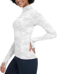 Chaqueta Deportiva Blanca de Camuflaje para Mujer, Manga Larga, Cierre de Cremallera, Transpirable, Cuello Alto, Bolsillos, Corte Regular, para Todas las Temporadas - Product Image 2