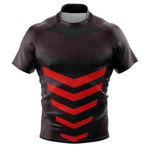 Maillot de football géométrique noir et rouge pour homme, manches courtes, col rond, anti-humidité, ajusté, en polyester, vêtement de sport - Product Image 1