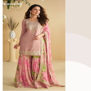 Proveedor de Kurta y Dupatta Plazzo de Seda Chinon de Primera Calidad con Bordado de Hilo-Zari-Secuencia-Cordón, Nuevo Lanzamiento, de Surat - Product Image 1