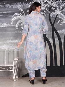 Conjunto de Kurta y Pantalón con Estampado Floral Casual de Moda Verano 2026 para Mujer, Talla Grande, Cuello en V, Tela de Algodón Muselina Gruesa - Product Image 4