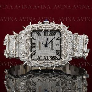 Montre de luxe pour homme avec design épingle de rose et sertissage de moissanite |   Montre-bracelet automatique mécanique entièrement pavée de diamants, style hip-hop - Product Image 5