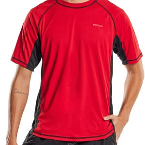 Chemise de sport unisexe rouge à manches longues, anti-UV, séchage rapide, respirante, en Spandex/Polyester 180g, design color block, logo frontal - Product Image 1
