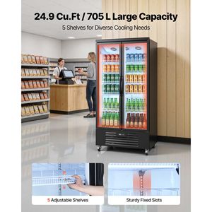 Commercial Upright Beverage Cooler 24.9 Cu.Ft 2 Glass Door Display <b>Refrigerator</b> - Product Image 2