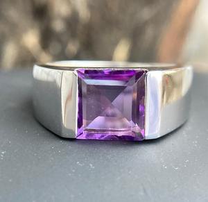 Natural Amethyst Engagement <b>Ring</b> For Women 925 Sterling <b>Silver</b> With Solid Gold February Birthstone Jewelry - Product Image 5