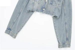 High Quality Winter Long Sleeve <b>Cropped</b> <b>Denim</b> <b>Jacket</b> Hood 100% Cotton Eco-Friendly Breathable Casual Streetwear Women - Product Image 2