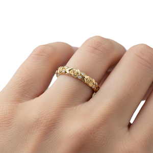 Bague de fiançailles en or massif 9K 10K 14K 18K, fine, rose, de créateur, empilable, avec diamant de laboratoire rond et bordure Milgrain - Product Image 6