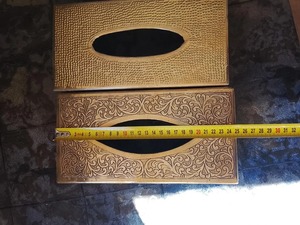 Gold Metal Tissue Box <b>Vintage</b> Design Engraved Pattern Stylish Functional Addition for Dining <b>Tables</b> <b>Side</b> <b>Tables</b> and Events Setup - Product Image 6