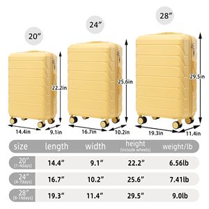 Lightweight 3-In-1 ABS PC Trolley <b>Box</b> <b>Set</b> 20 24 28 Inch Modern Aluminum Nylon Luggage Wine Yellow - Product Image 5