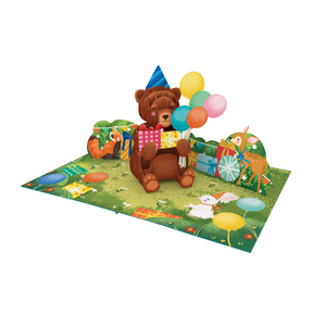 Tarjeta 3D Pop-Up con Temática Animal, Diseño de Oso con Globos y Regalos, Impresión de Dibujos Animados, Manualidades de Papel para Tarjetas de Felicitación Hechas a Mano para Días Festivos - Product Image 1