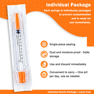 <span class=keywords><strong>Jeringa</strong></span> de <span class=keywords><strong>Insulina</strong></span> Desechable Estéril TEXNET de Clase II, Volumen de <span class=keywords><strong>1</strong></span> <span class=keywords><strong>ml</strong></span>, con Diversas Agujas, Certificación CE - Product Image 5