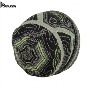 Custom Unisex Striped Jacquard Knit Beanie <b>Hat</b> <b>Winter</b> Warm Cuffed Skull Cap Embossed Streetwear 100% Acrylic - Product Image 2