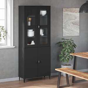 Plateau pour buffet en bois d'ingénierie noir, plastique et verre trempé, pour vitrines et armoires à vaisselle - Product Image 3