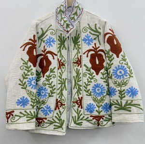 Hand Embroidered Cotton Knitted Bomber <b>Jacket</b> <b>Women</b> Floral Pattern Open Stitch Full Sleeve Quick Dry Winter Autumn <b>Spring</b> Stand - Product Image 1