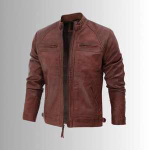 Men's Black PU Leather <b>Waterproof</b> Breathable Eco-Friendly Moto <b>Jacket</b> Stand Collar Zipper Closure Slim Fit Regular Length Solid - Product Image 5