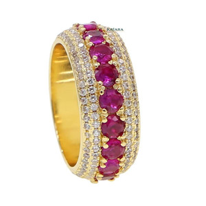 Anillos de Diamantes de Laboratorio de Oro Sólido de 18K y Plata 925 para Mujer, con Rubí Corte Brillante Redondo, Color D, Joyería de Boda de Lujo - Product Image 3